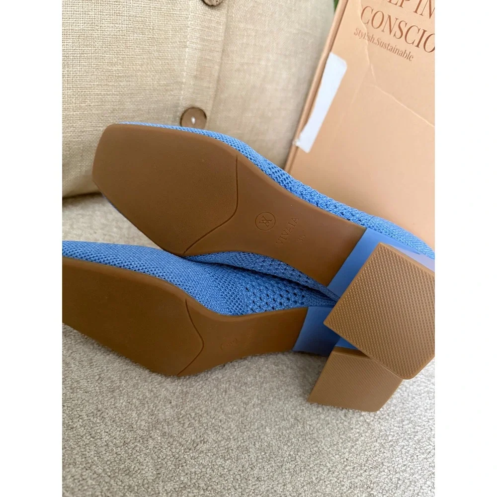 VIVAIA Square Toe Heeled Ankle Boots with Perforated Design Blue EU/35 US/5 - Picture 11 of 14